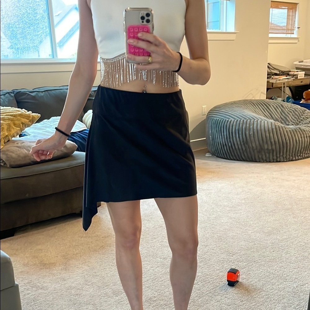Free People Black Asymmetrical Wrap Mini Skirt